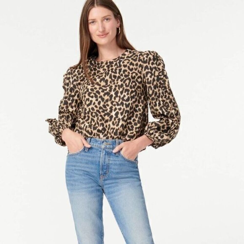 J.Crew blouse Ruffle-sleeve top in leopard NWT M